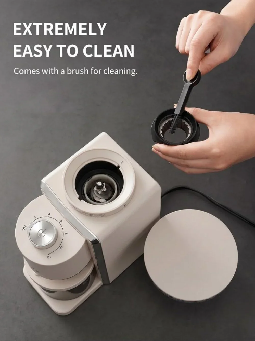 Electric Conical Burr Coffee Grinder, 35 Settings, Anti-Static, Home Use, Beige